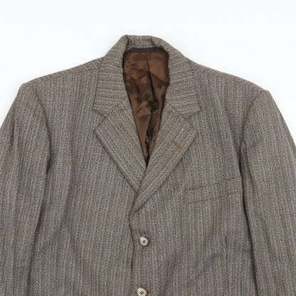 Cooper Mckenzie Mens Brown Striped Polyester Jacket Blazer Size 40 Regular