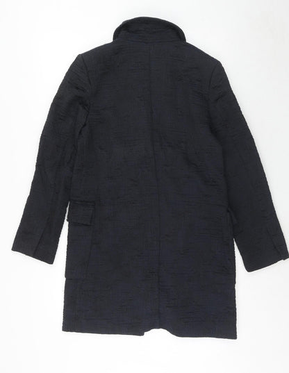 Julie Brandt Womens Blue Geometric Overcoat Coat Size 8 Button