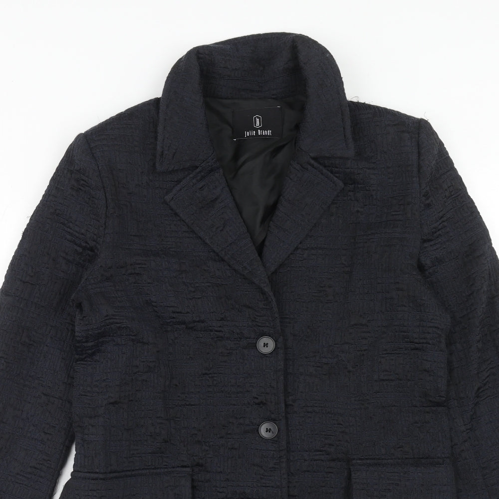 Julie Brandt Womens Blue Geometric Overcoat Coat Size 8 Button