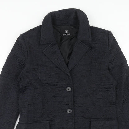 Julie Brandt Womens Blue Geometric Overcoat Coat Size 8 Button