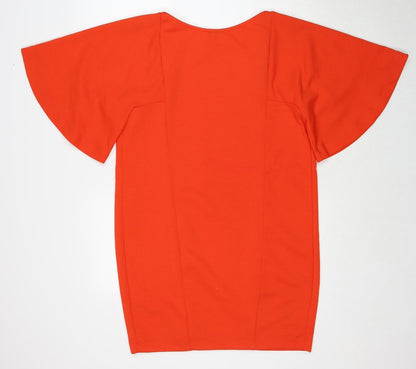 Zara Womens Orange Polyester A-Line Size M Round Neck Pullover
