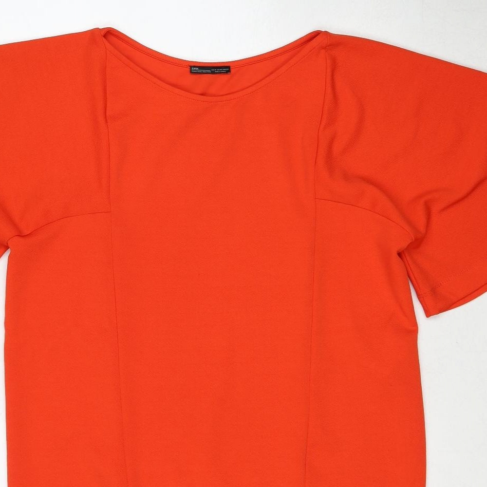 Zara Womens Orange Polyester A-Line Size M Round Neck Pullover
