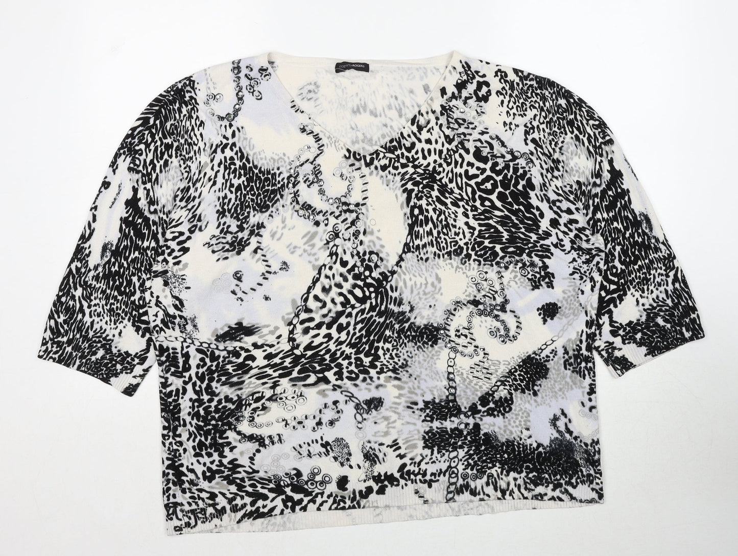 Rogers Womens Multicoloured V-Neck Animal Print Viscose Pullover Jumper Size 28 - Leopard Print