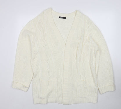 Boohoo Womens White V-Neck Acrylic Cardigan Jumper Size M - Size M/L