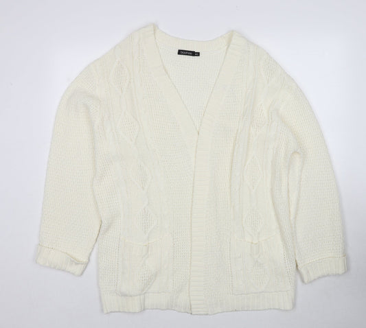 Boohoo Womens White V-Neck Acrylic Cardigan Jumper Size M - Size M/L