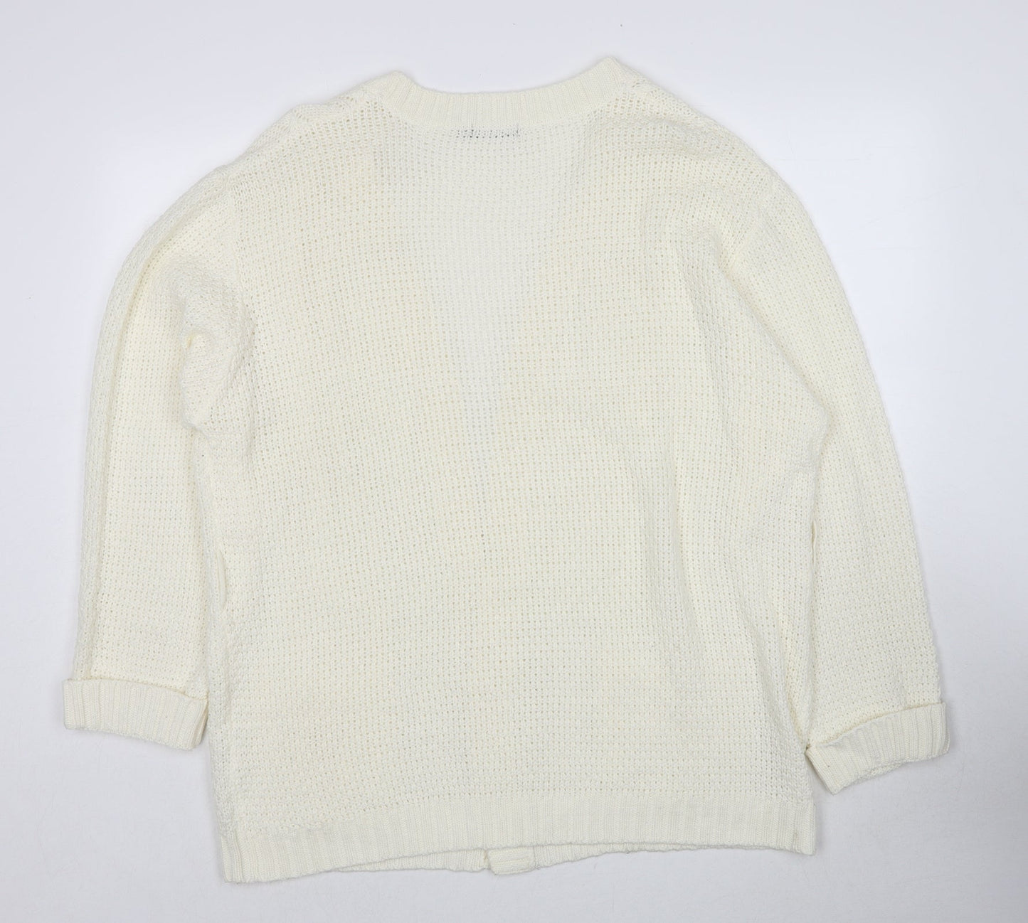 Boohoo Womens White V-Neck Acrylic Cardigan Jumper Size M - Size M/L