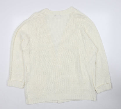 Boohoo Womens White V-Neck Acrylic Cardigan Jumper Size M - Size M/L
