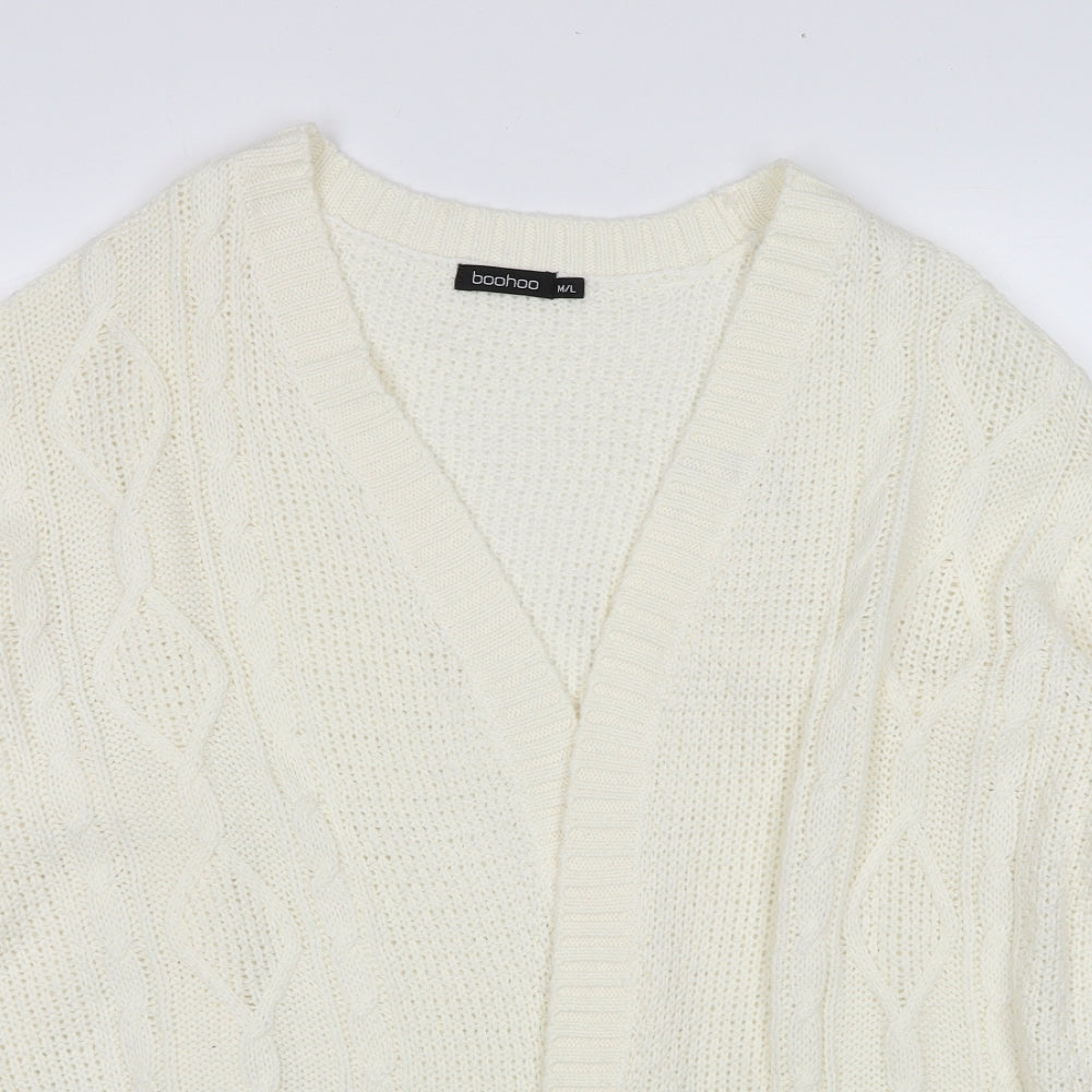 Boohoo Womens White V-Neck Acrylic Cardigan Jumper Size M - Size M/L