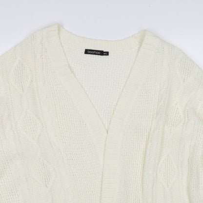 Boohoo Womens White V-Neck Acrylic Cardigan Jumper Size M - Size M/L