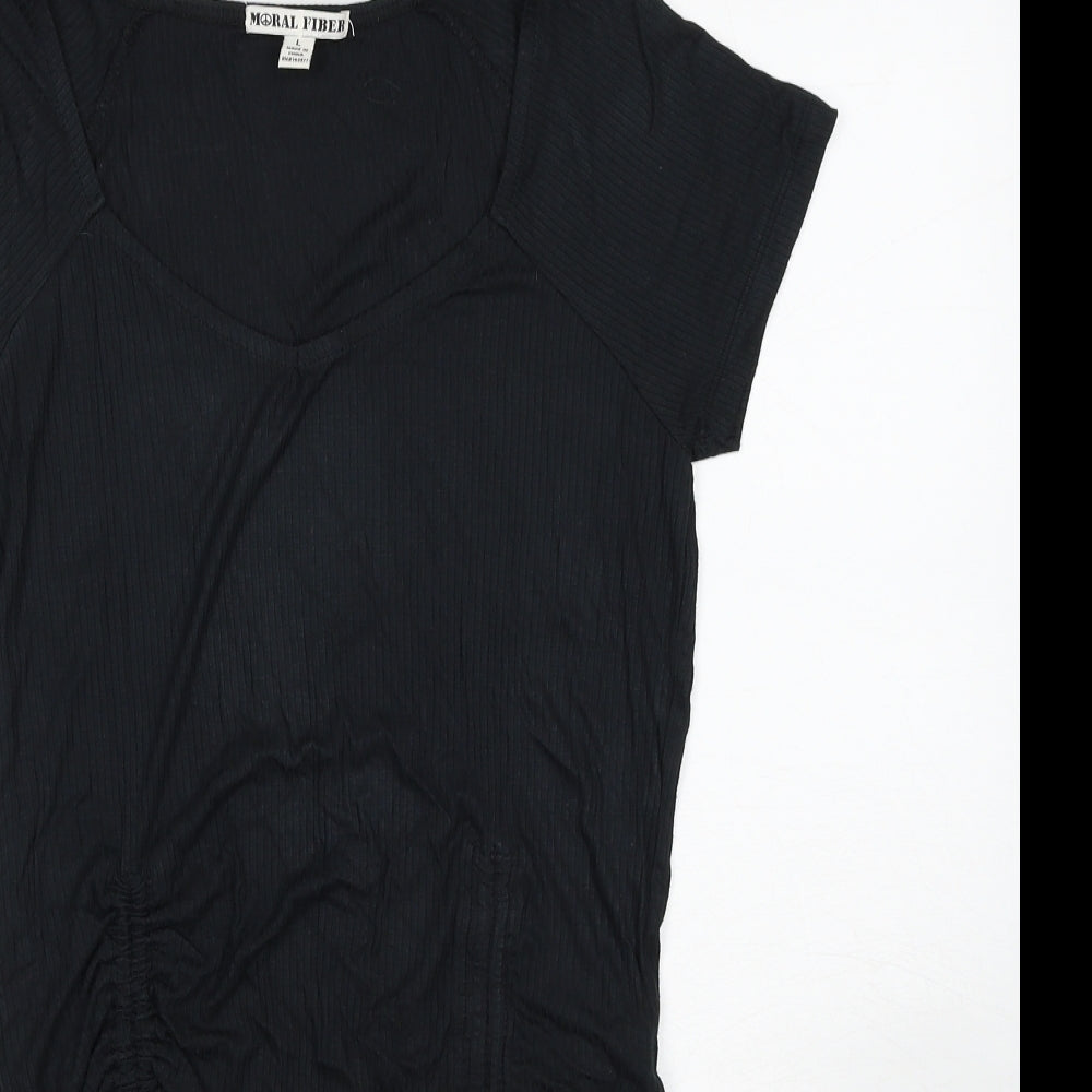 Moral Fiber Womens Black Scoop Neck Viscose Pullover Jumper Size L
