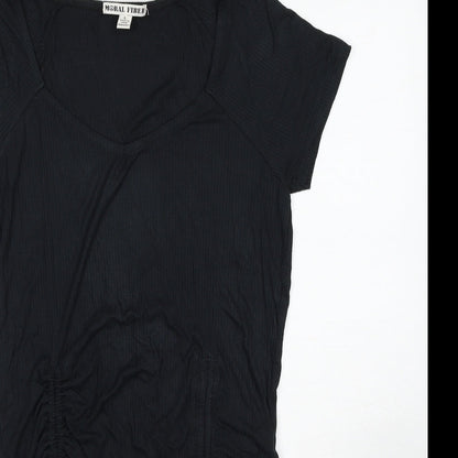 Moral Fiber Womens Black Scoop Neck Viscose Pullover Jumper Size L