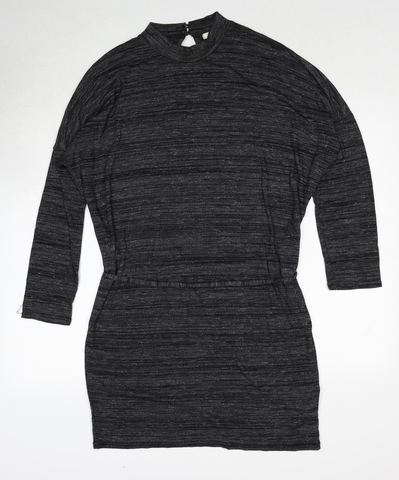 Oasis Womens Grey Viscose A-Line Size M Round Neck Button