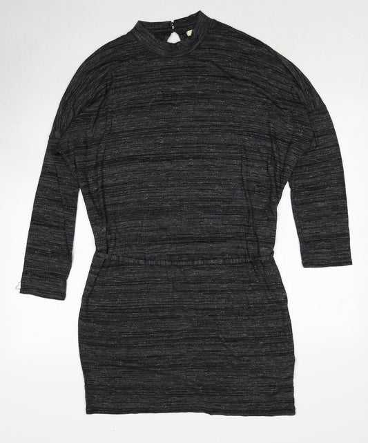 Oasis Womens Grey Viscose A-Line Size M Round Neck Button