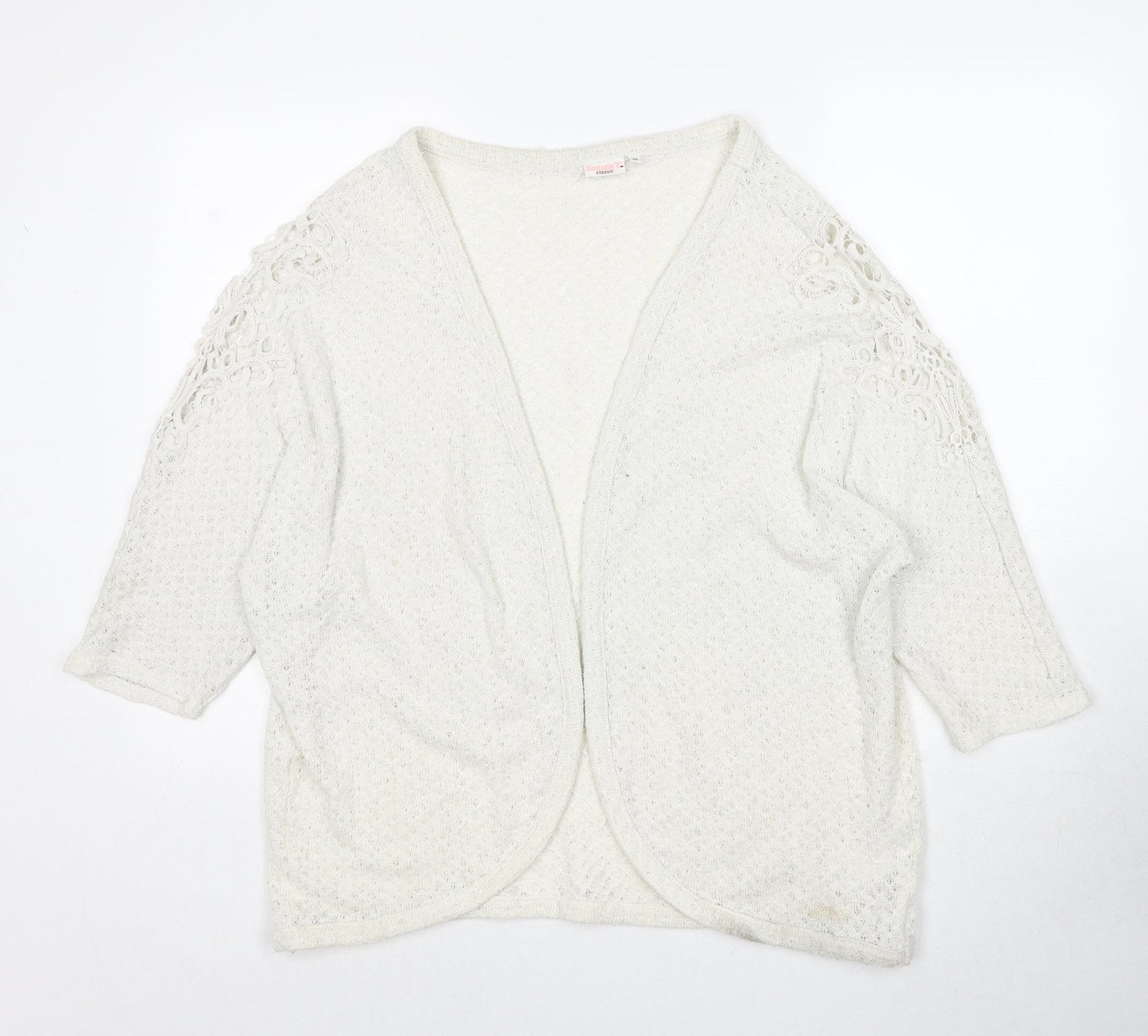 Laura T. Womens Ivory V-Neck Geometric Polyester Cardigan Jumper Size 18
