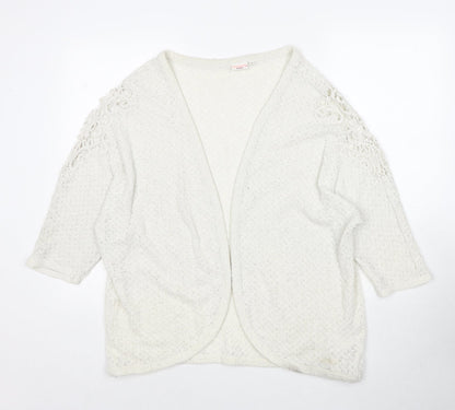 Laura T. Womens Ivory V-Neck Geometric Polyester Cardigan Jumper Size 18