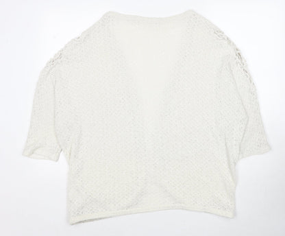 Laura T. Womens Ivory V-Neck Geometric Polyester Cardigan Jumper Size 18