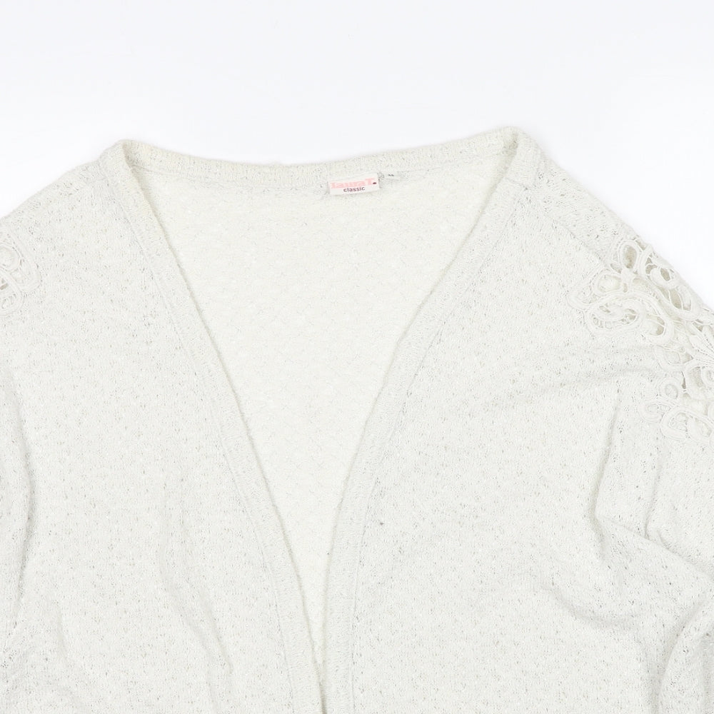 Laura T. Womens Ivory V-Neck Geometric Polyester Cardigan Jumper Size 18
