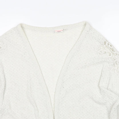 Laura T. Womens Ivory V-Neck Geometric Polyester Cardigan Jumper Size 18