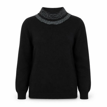 Vertical Womens Black High Neck Acrylic Pullover Jumper Size S