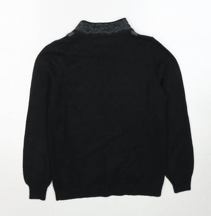 Vertical Womens Black High Neck Acrylic Pullover Jumper Size S