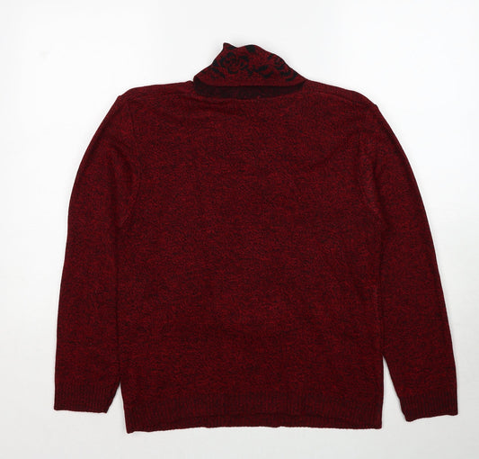 Hand To Hand Womens Red V-Neck Acrylic Pullover Jumper Size M - Size M/L