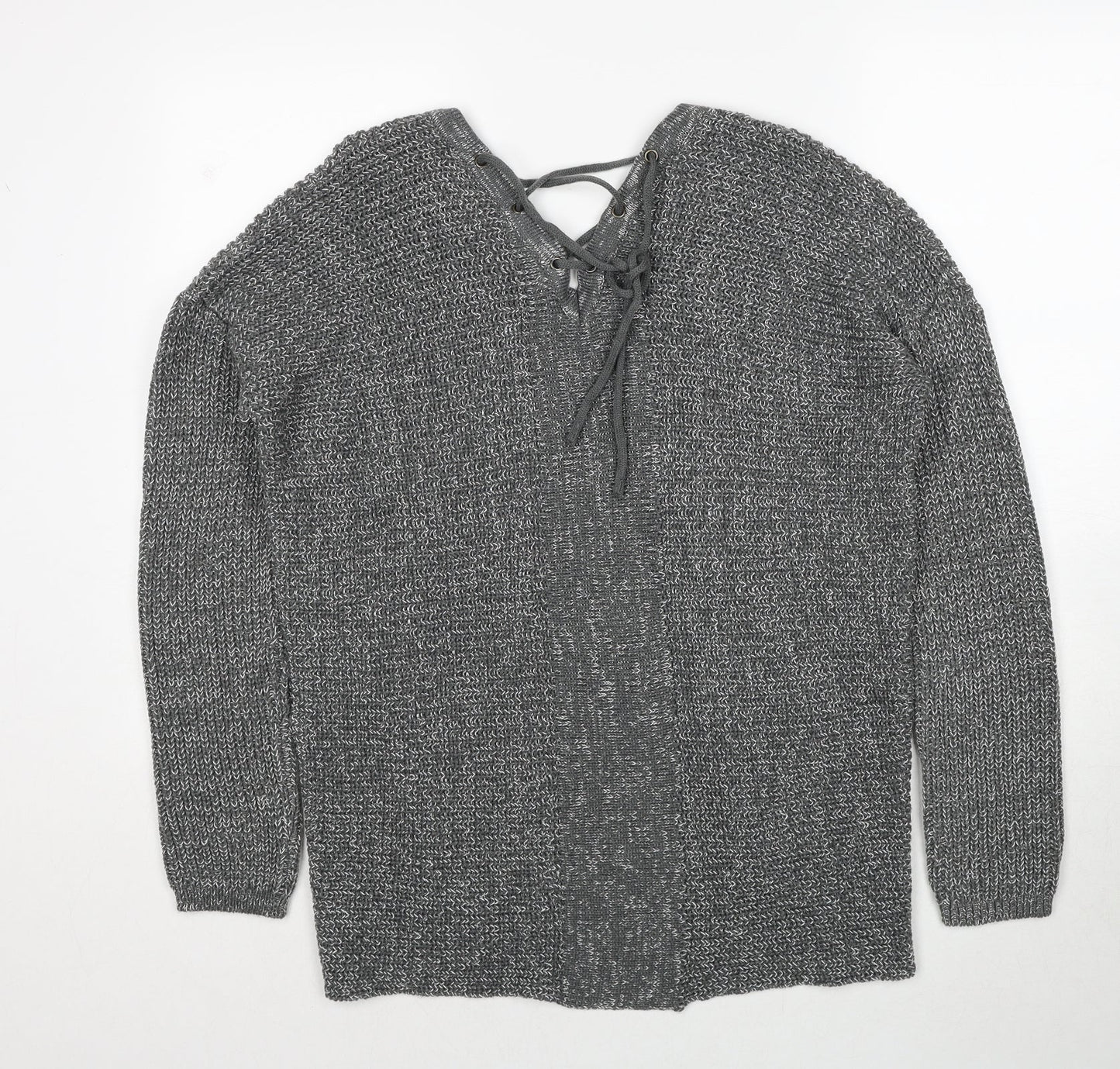 Kismet Womens Grey V-Neck Acrylic Pullover Jumper Size L