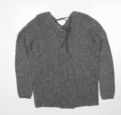Kismet Womens Grey V-Neck Acrylic Pullover Jumper Size L