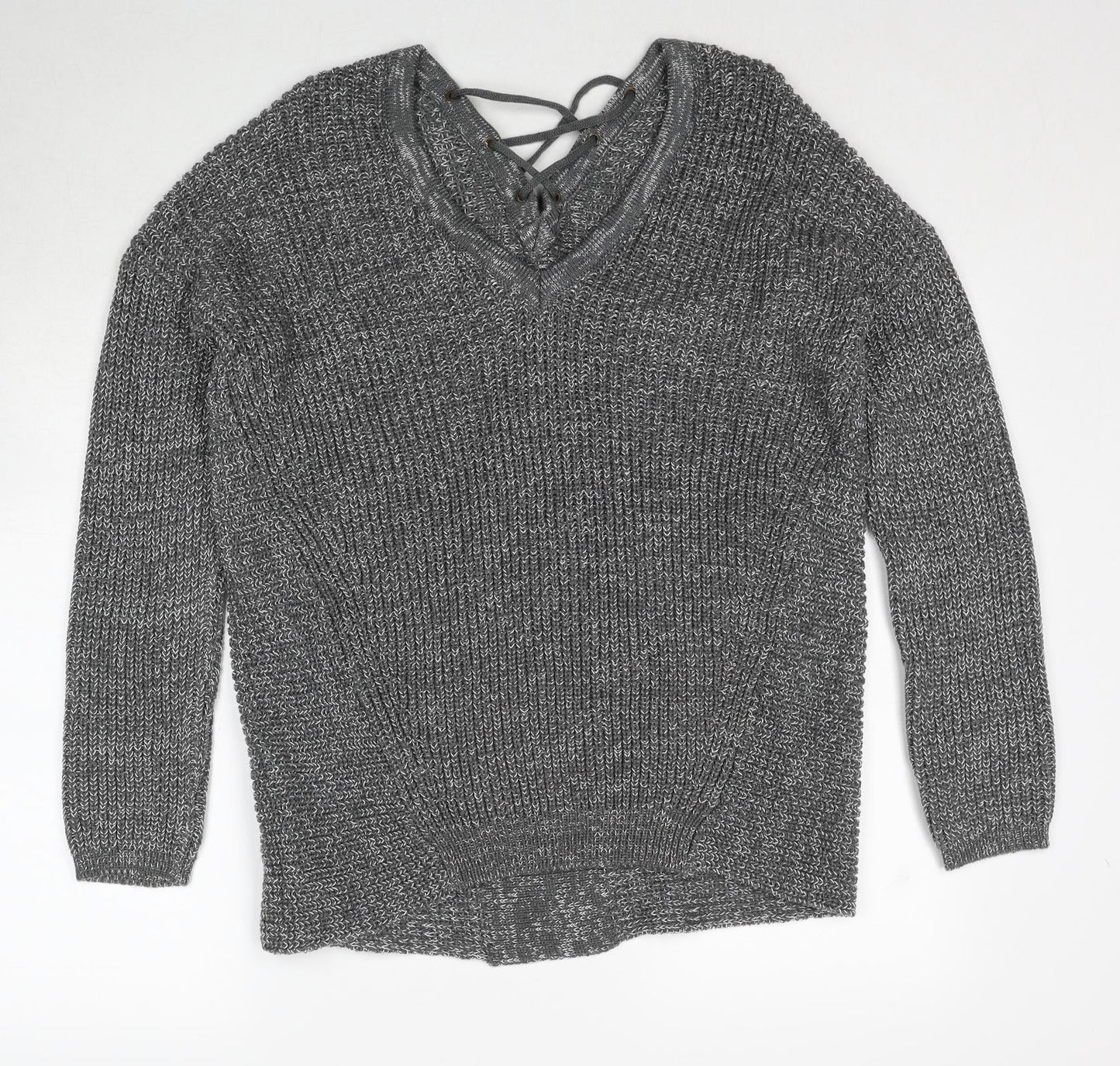 Kismet Womens Grey V-Neck Acrylic Pullover Jumper Size L