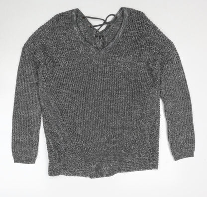 Kismet Womens Grey V-Neck Acrylic Pullover Jumper Size L