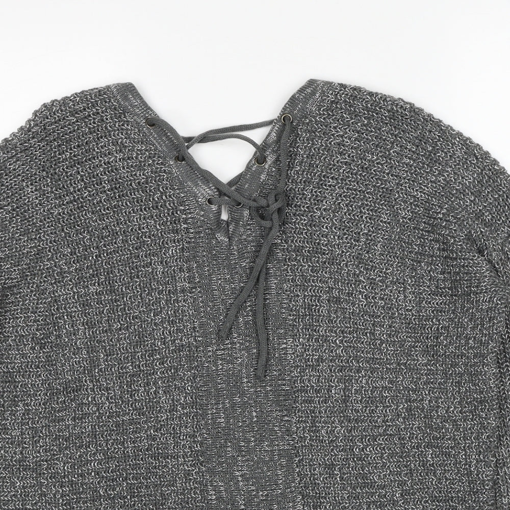 Kismet Womens Grey V-Neck Acrylic Pullover Jumper Size L