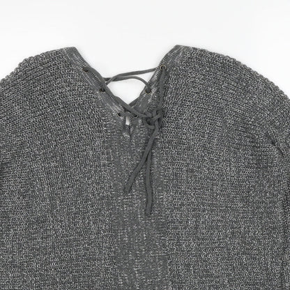 Kismet Womens Grey V-Neck Acrylic Pullover Jumper Size L