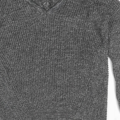 Kismet Womens Grey V-Neck Acrylic Pullover Jumper Size L