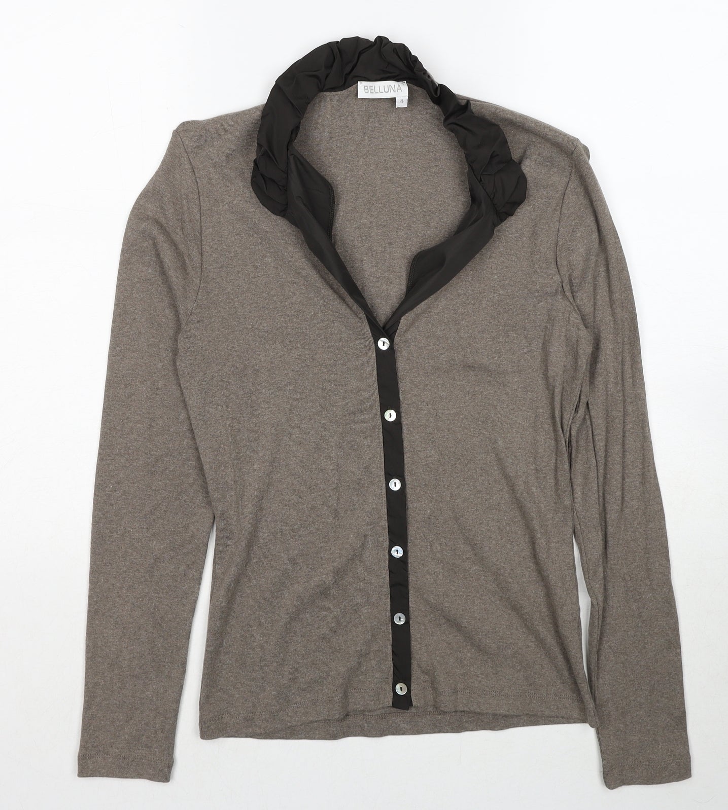 Belluna Womens Brown Collared Cotton Cardigan Jumper Size 4