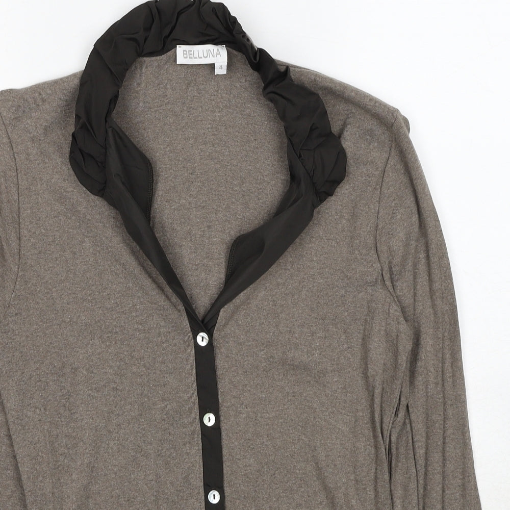 Belluna Womens Brown Collared Cotton Cardigan Jumper Size 4