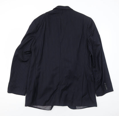 Marks and Spencer Mens Blue Striped Wool Jacket Suit Jacket Size 40 Regular