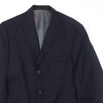 Marks and Spencer Mens Blue Striped Wool Jacket Suit Jacket Size 40 Regular