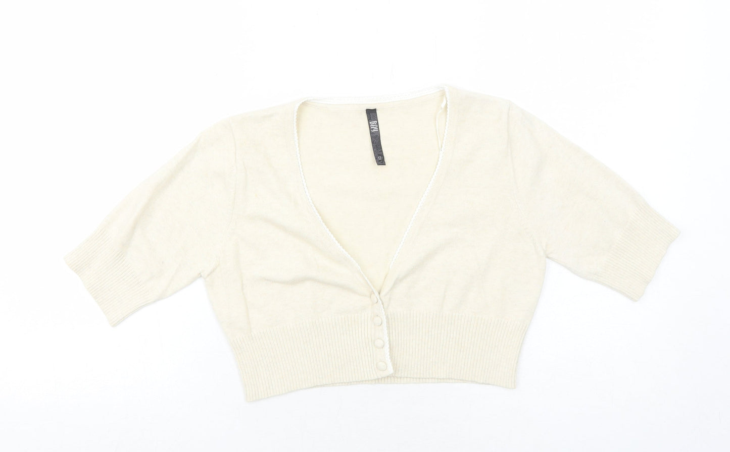 Bay Womens Ivory V-Neck Cotton Cardigan Jumper Size 12