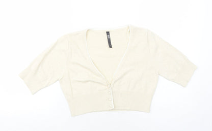 Bay Womens Ivory V-Neck Cotton Cardigan Jumper Size 12