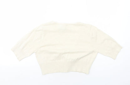 Bay Womens Ivory V-Neck Cotton Cardigan Jumper Size 12