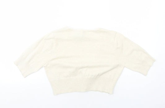 Bay Womens Ivory V-Neck Cotton Cardigan Jumper Size 12