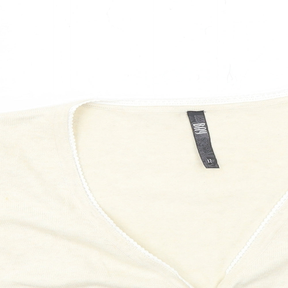 Bay Womens Ivory V-Neck Cotton Cardigan Jumper Size 12