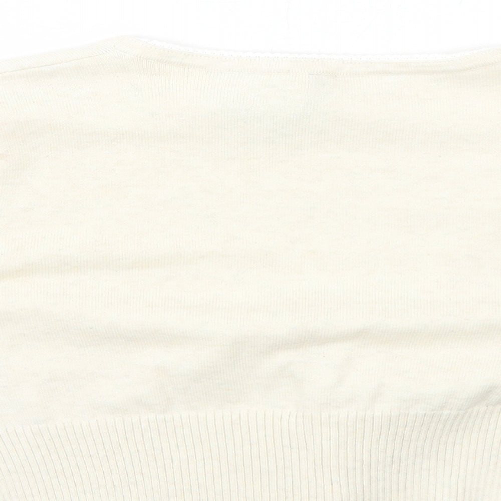 Bay Womens Ivory V-Neck Cotton Cardigan Jumper Size 12