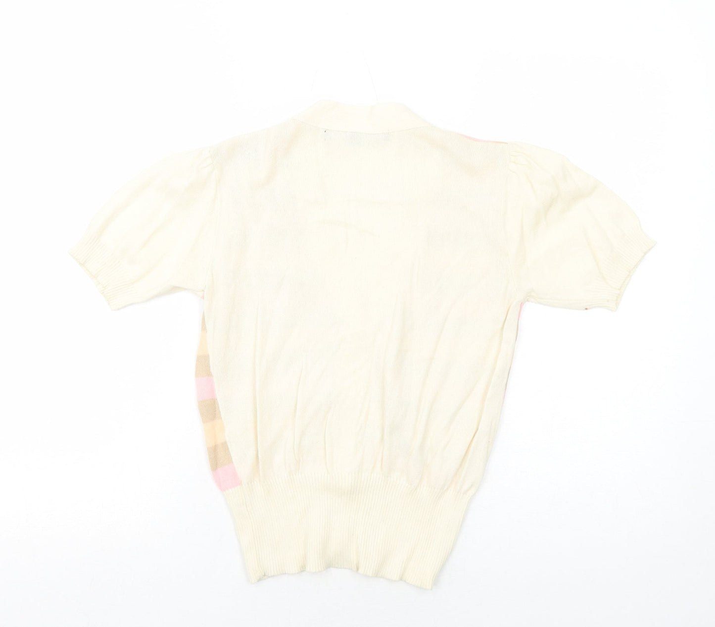 Pink Soda Womens Ivory V-Neck Striped Cotton Cardigan Jumper Size 10