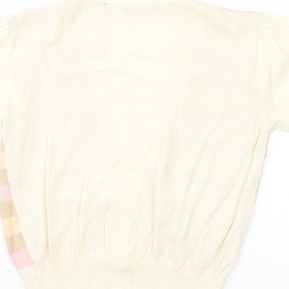 Pink Soda Womens Ivory V-Neck Striped Cotton Cardigan Jumper Size 10