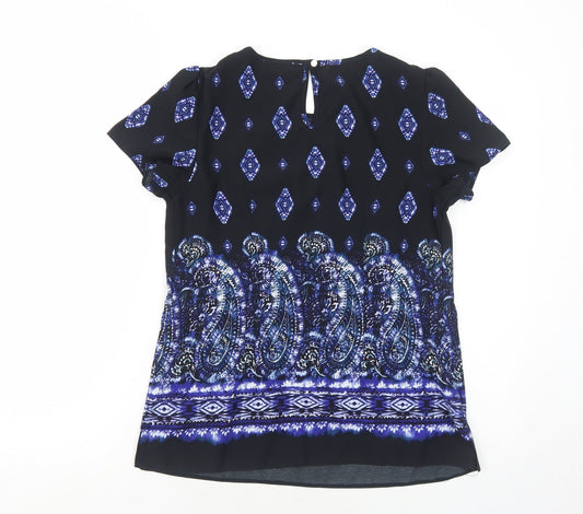 Paraphrase Womens Black Geometric Polyester Basic Blouse Size XS Round Neck