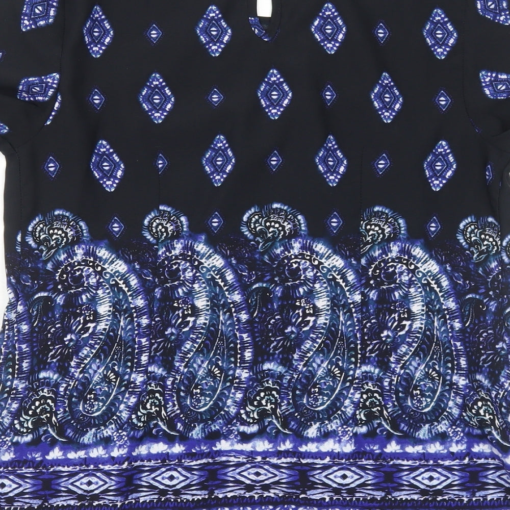 Paraphrase Womens Black Geometric Polyester Basic Blouse Size XS Round Neck