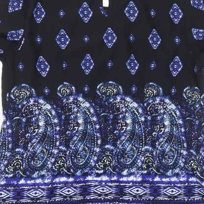 Paraphrase Womens Black Geometric Polyester Basic Blouse Size XS Round Neck