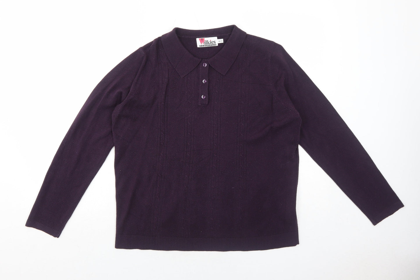 Wilkies Womens Purple Collared Acrylic Pullover Jumper Size 18 - Size 18-20