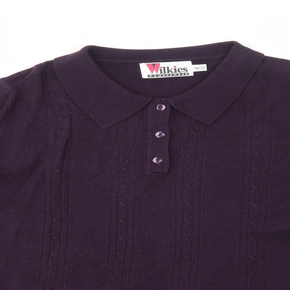 Wilkies Womens Purple Collared Acrylic Pullover Jumper Size 18 - Size 18-20