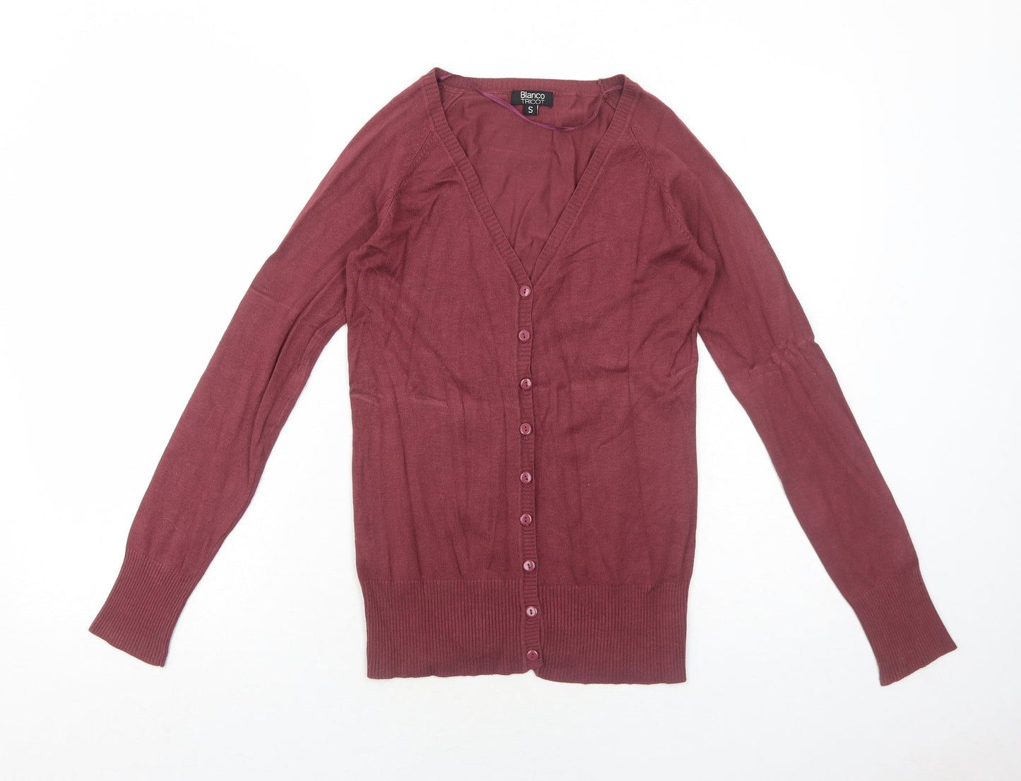 Blanco Tricot Womens Red V-Neck Viscose Cardigan Jumper Size S